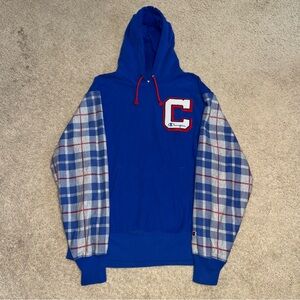 Champion Royal Blue Hoodie with Plaid Sleeves